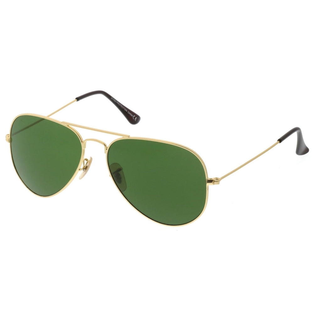 Premium Small Classic Matte Metal Aviator Sunglasses With Green Tinted Glass Lens 57mm Image 2