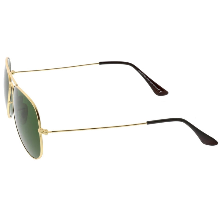 Premium Small Classic Matte Metal Aviator Sunglasses With Green Tinted Glass Lens 57mm Image 3