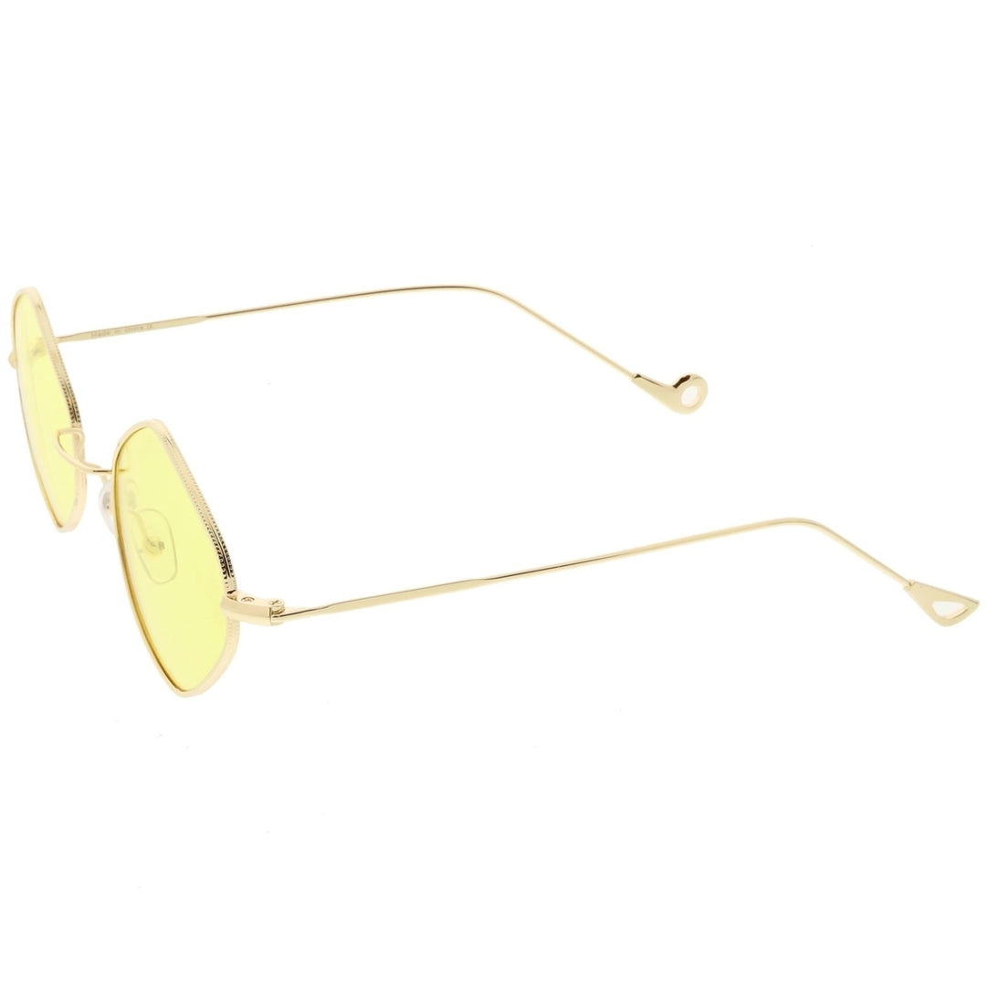 Premium Small Metal Diamond Sunglasses Ultra Slim Arms Color Tinted Flat Lens 51mm Image 3