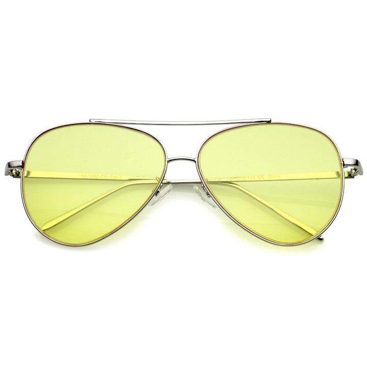 Retro Aviator Sunglasses Metal Frame Double Nose Bridge Colorful Flat Lenses 60mm Image 1