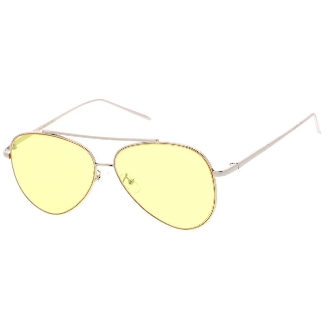 Retro Aviator Sunglasses Metal Frame Double Nose Bridge Colorful Flat Lenses 60mm Image 2