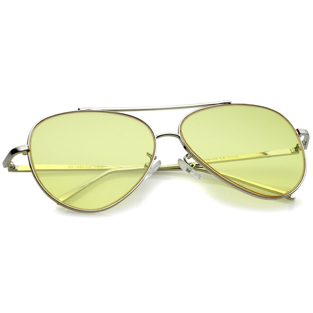 Retro Aviator Sunglasses Metal Frame Double Nose Bridge Colorful Flat Lenses 60mm Image 4