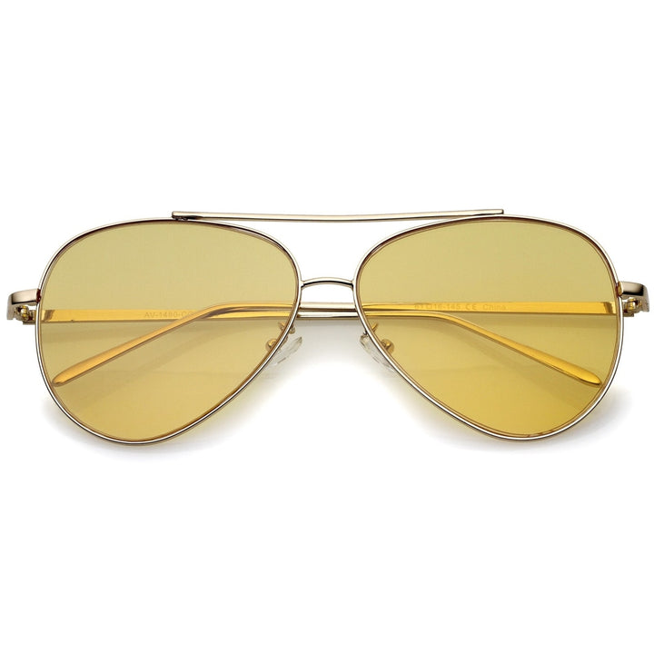 Retro Aviator Sunglasses Metal Frame Double Nose Bridge Colorful Flat Lenses 60mm Image 6