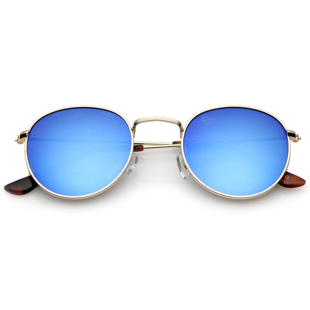 Retro Round Sunglasses 50mm Metal Frame Thin Temples Colored Mirror Lenses Image 6