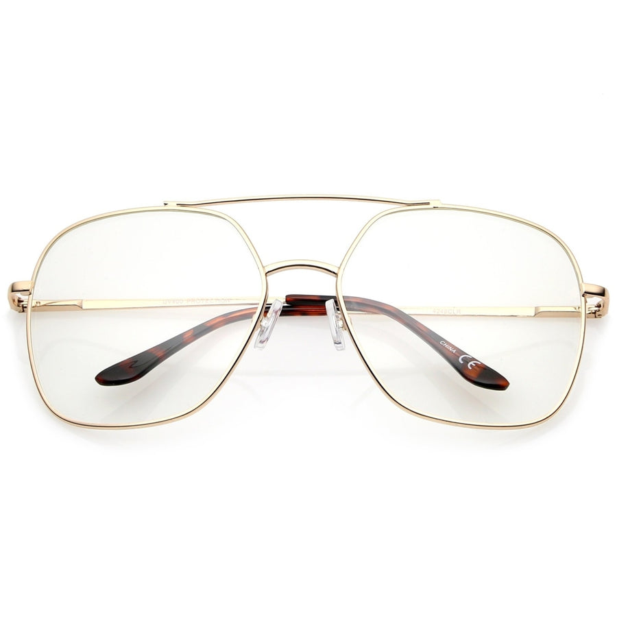 Retro Oversize Metal Frame Slim Temple Clear Lens Square Eyeglasses 64mm Image 1