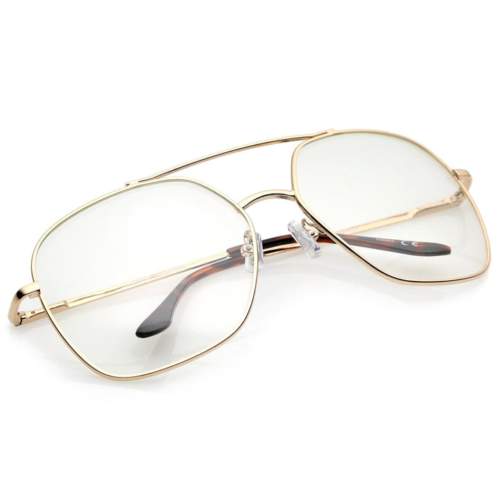 Retro Oversize Metal Frame Slim Temple Clear Lens Square Eyeglasses 64mm Image 4