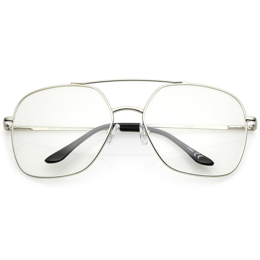 Retro Oversize Metal Frame Slim Temple Clear Lens Square Eyeglasses 64mm Image 4