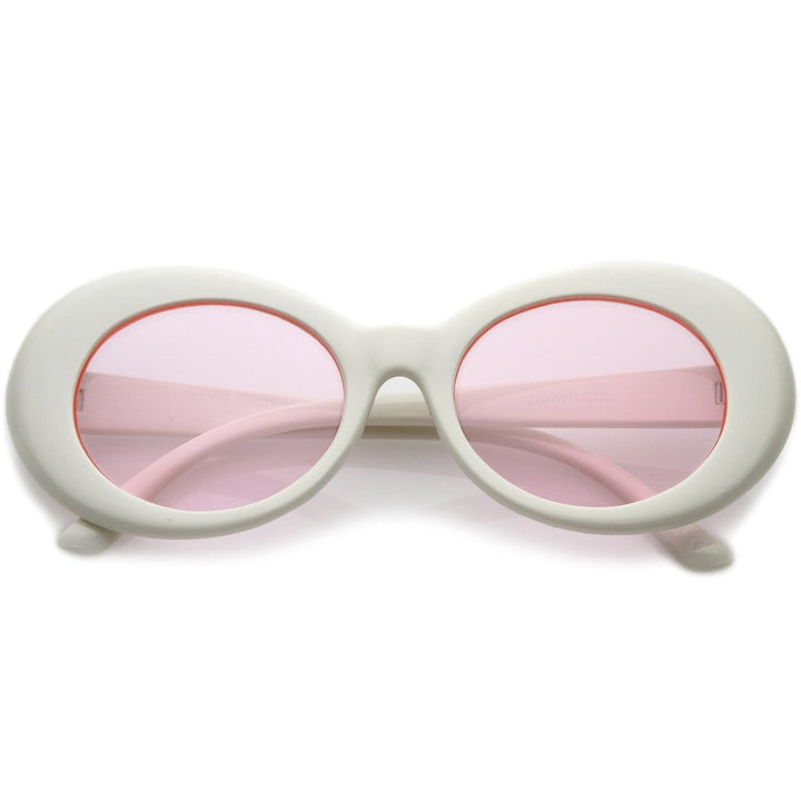 Retro White Oval Sunglasses With Tapered Arms Colored Round Lens  51mm Image 1