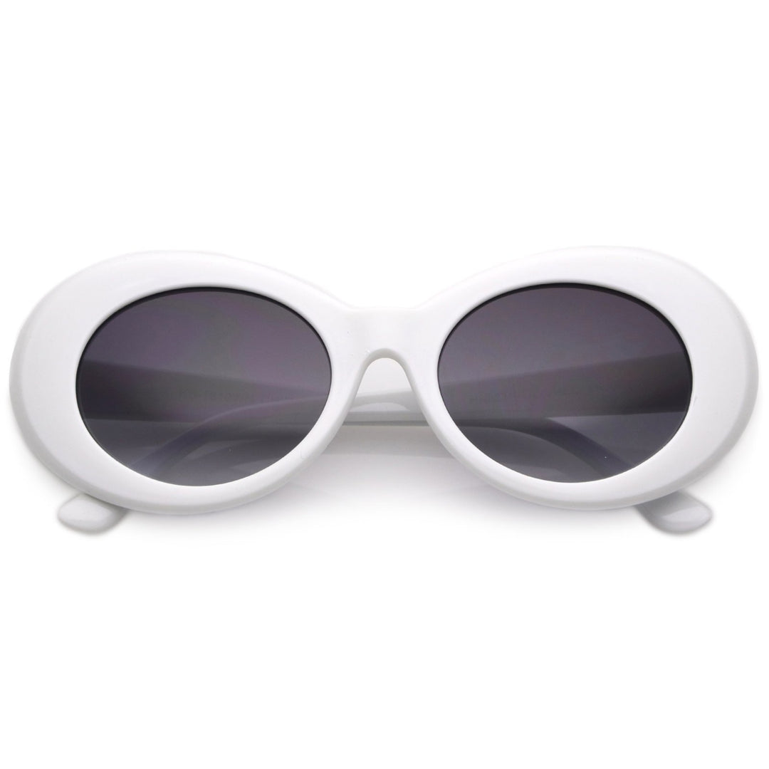 Retro White Oval Sunglasses 50mm Tapered Arms Gradient UV Protection 100% Image 1