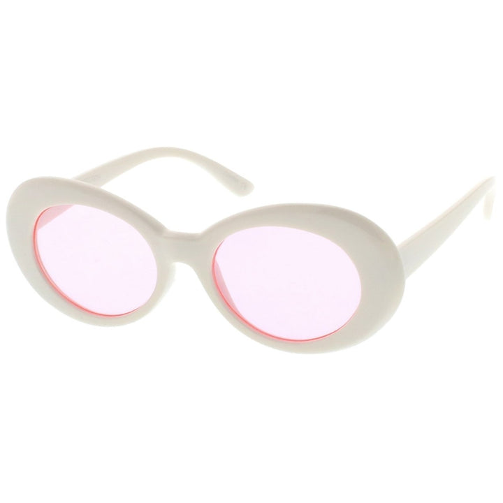 Retro White Oval Sunglasses 51mm Round Lens Tapered Arms UV Protection Image 2