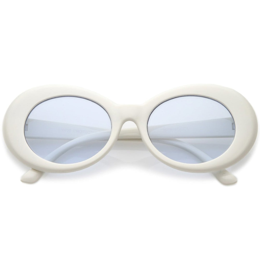 Retro White Oval Sunglasses 51mm Round Lens Tapered Arms UV Protection Image 6