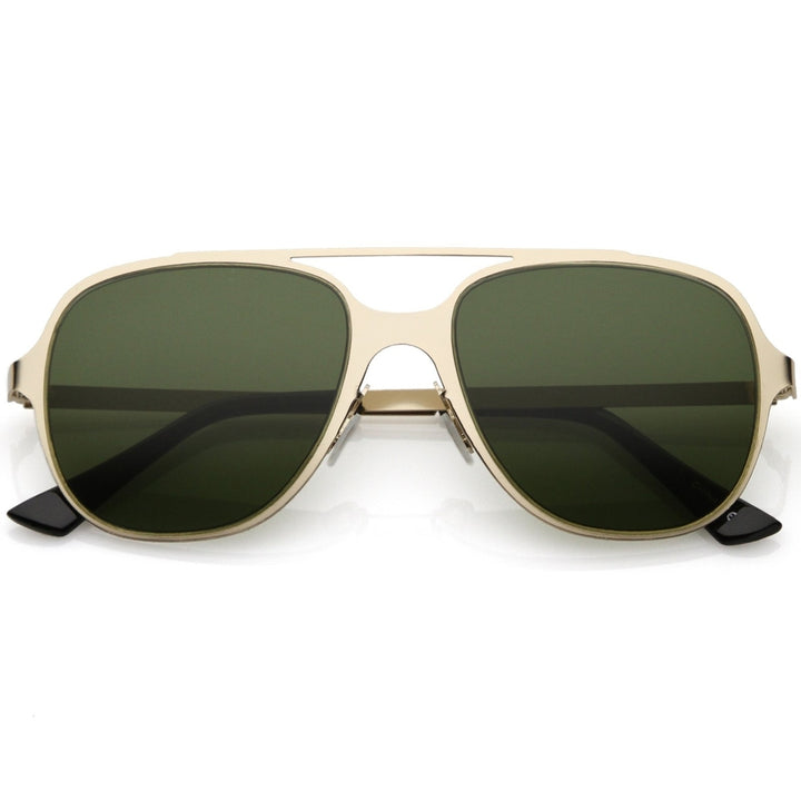 Sleek Metal Aviator Sunglasses With Double Crossbar Neutral Color Flat Lens 54mm Image 1
