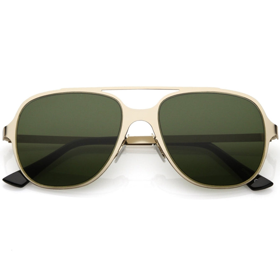 Sleek Metal Aviator Sunglasses With Double Crossbar Neutral Color Flat Lens 54mm Image 1