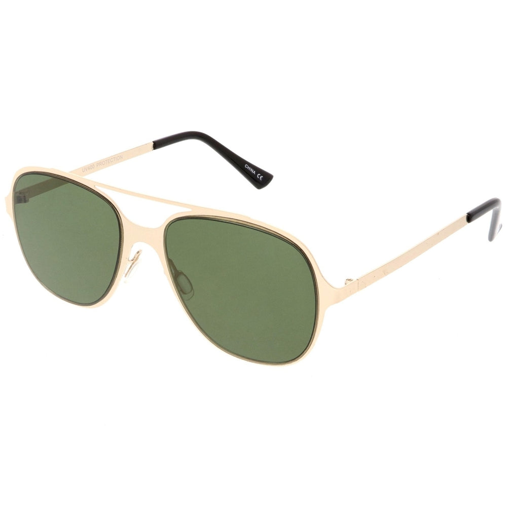 Sleek Metal Aviator Sunglasses With Double Crossbar Neutral Color Flat Lens 54mm Image 2