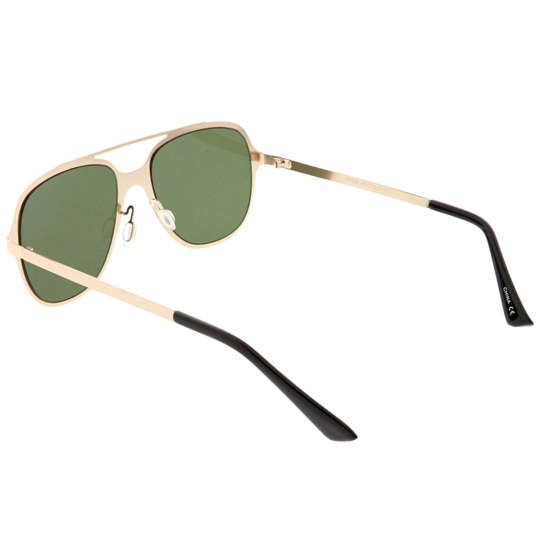 Sleek Metal Aviator Sunglasses With Double Crossbar Neutral Color Flat Lens 54mm Image 4