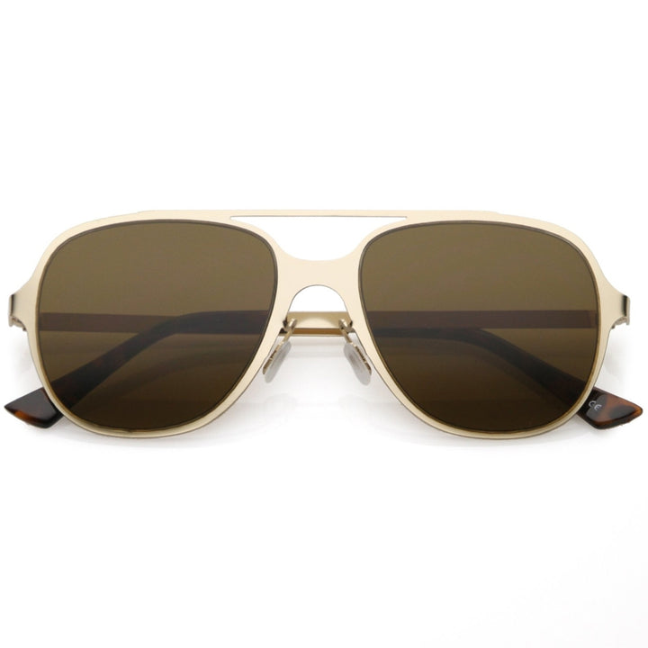 Sleek Metal Aviator Sunglasses With Double Crossbar Neutral Color Flat Lens 54mm Image 6