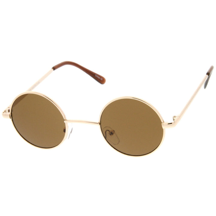 Small Retro Lennon Inspired Style Neutral-Colored Lens Round Metal Sunglasses 41mm Image 3