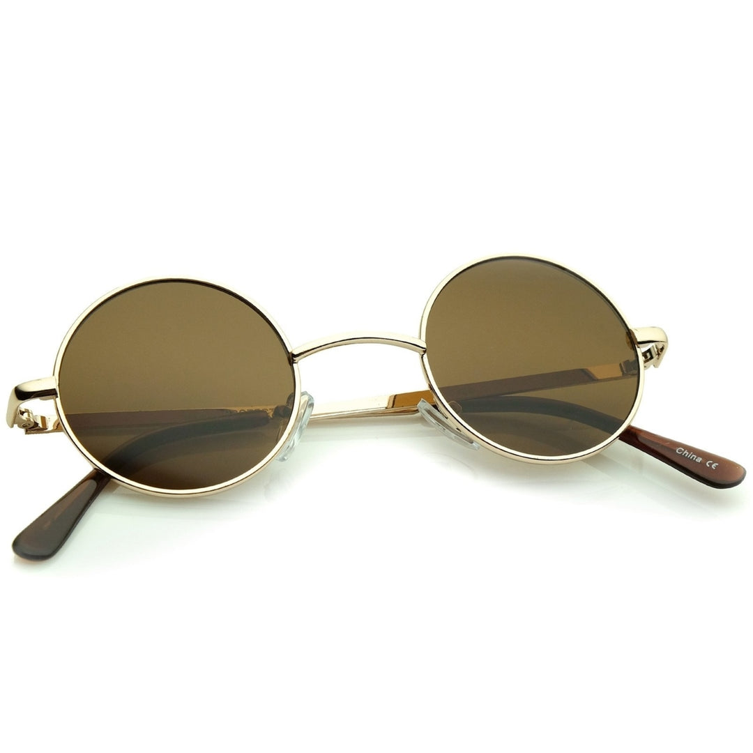 Small Retro Lennon Inspired Style Neutral-Colored Lens Round Metal Sunglasses 41mm Image 4