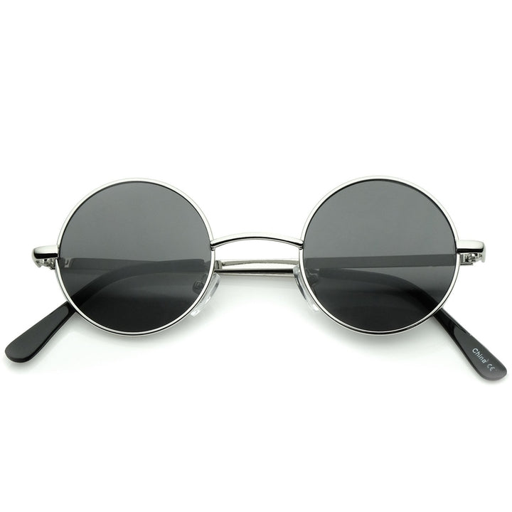 Small Retro Lennon Inspired Style Neutral-Colored Lens Round Metal Sunglasses 41mm Image 6