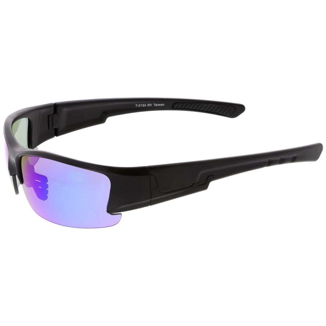 Sports Semi-Rimless TR-90 Wrap Sunglasses Rectangle Colored Mirror Lens 63mm Image 3