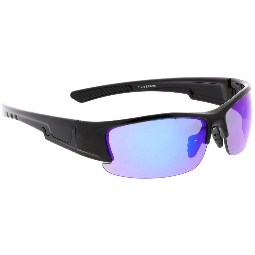Sports Semi-Rimless TR-90 Wrap Sunglasses Rectangle Colored Mirror Lens 63mm Image 4