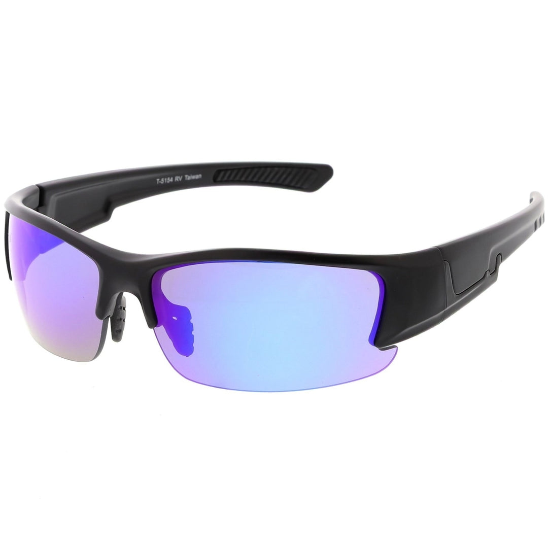 Sports Semi-Rimless TR-90 Wrap Sunglasses Rectangle Colored Mirror Lens 63mm Image 4