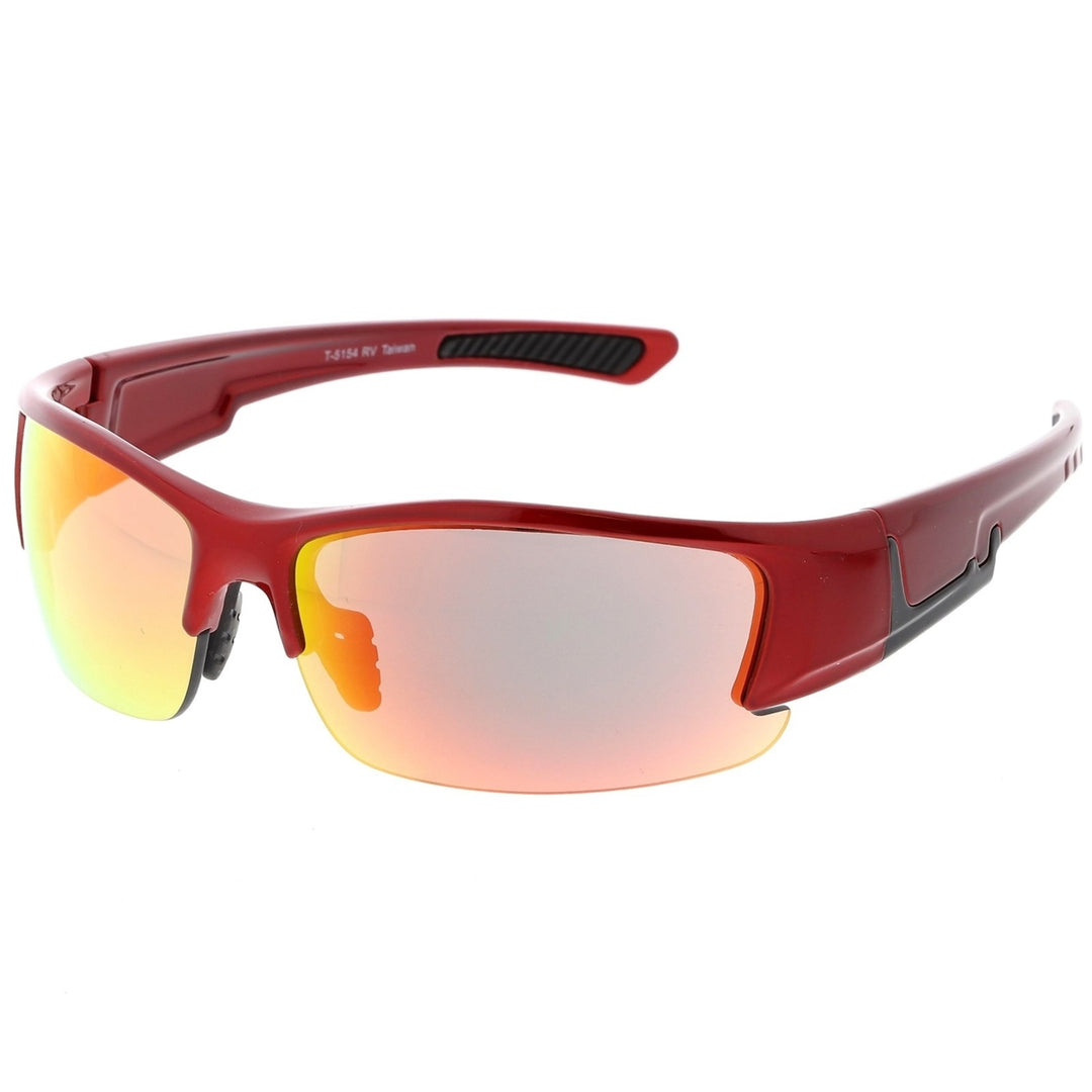 Sports Semi-Rimless TR-90 Wrap Sunglasses Rectangle Colored Mirror Lens 63mm Image 6