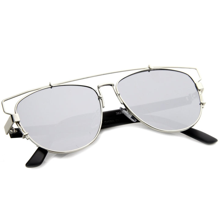 Technologic Metal Aviator Sunglasses Mirror Lenses 54mm Flat Lens Unisex Fashion Image 3