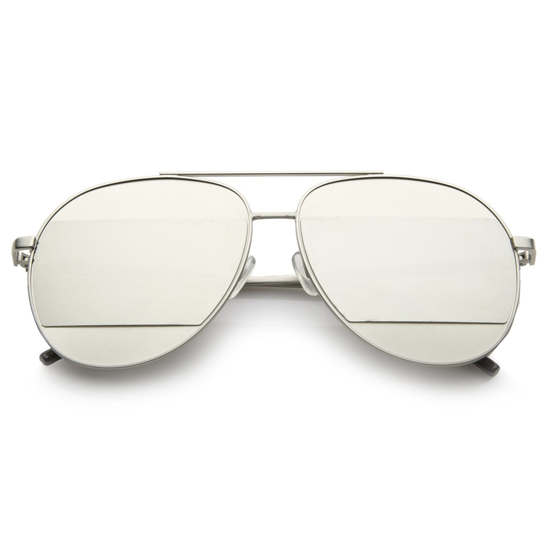 Two-Toned Matte Metal Brow Bar Color Split Mirror Lens Aviator Sunglasses 57mm Image 4