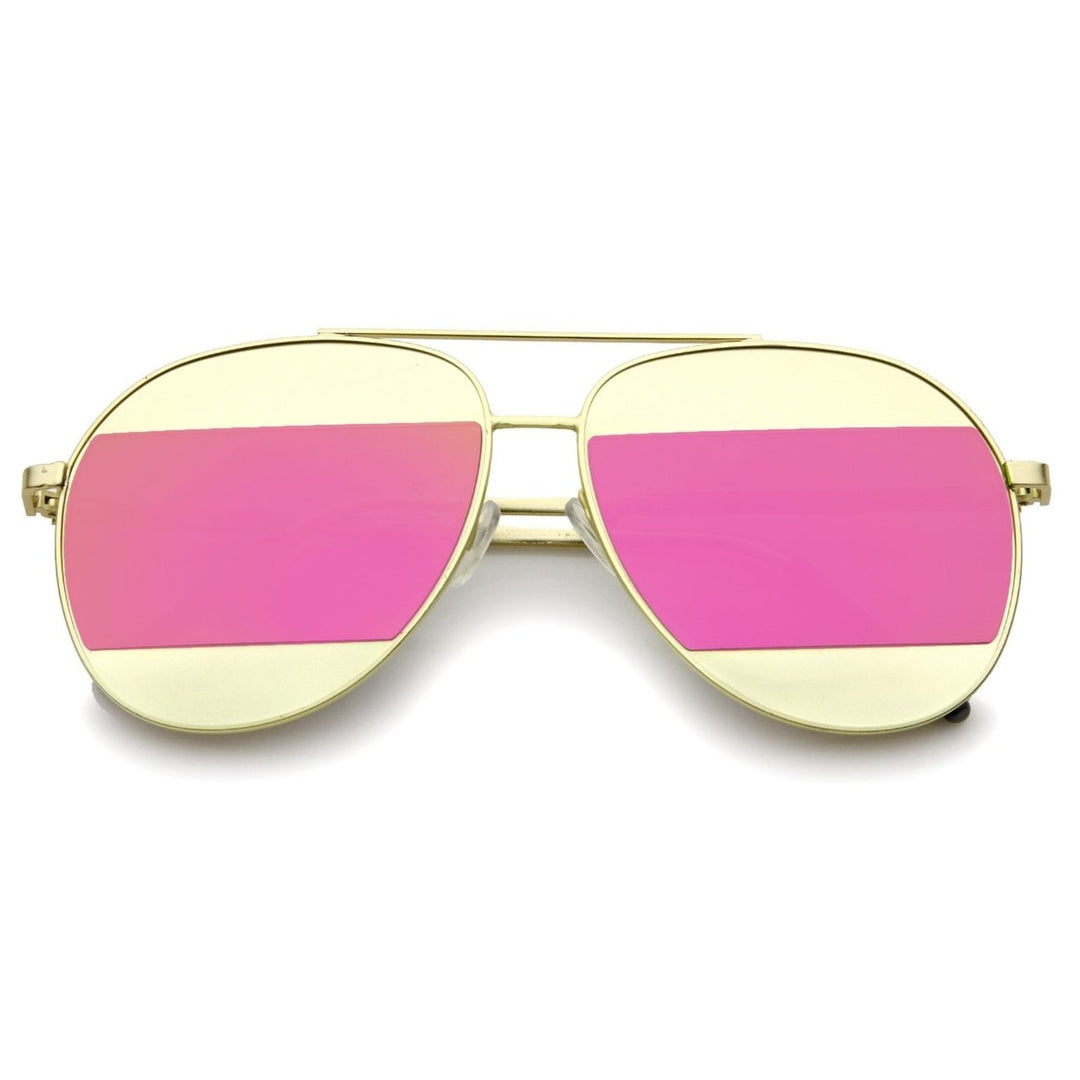 Two-Toned Matte Metal Brow Bar Color Split Mirror Lens Aviator Sunglasses 57mm Image 6