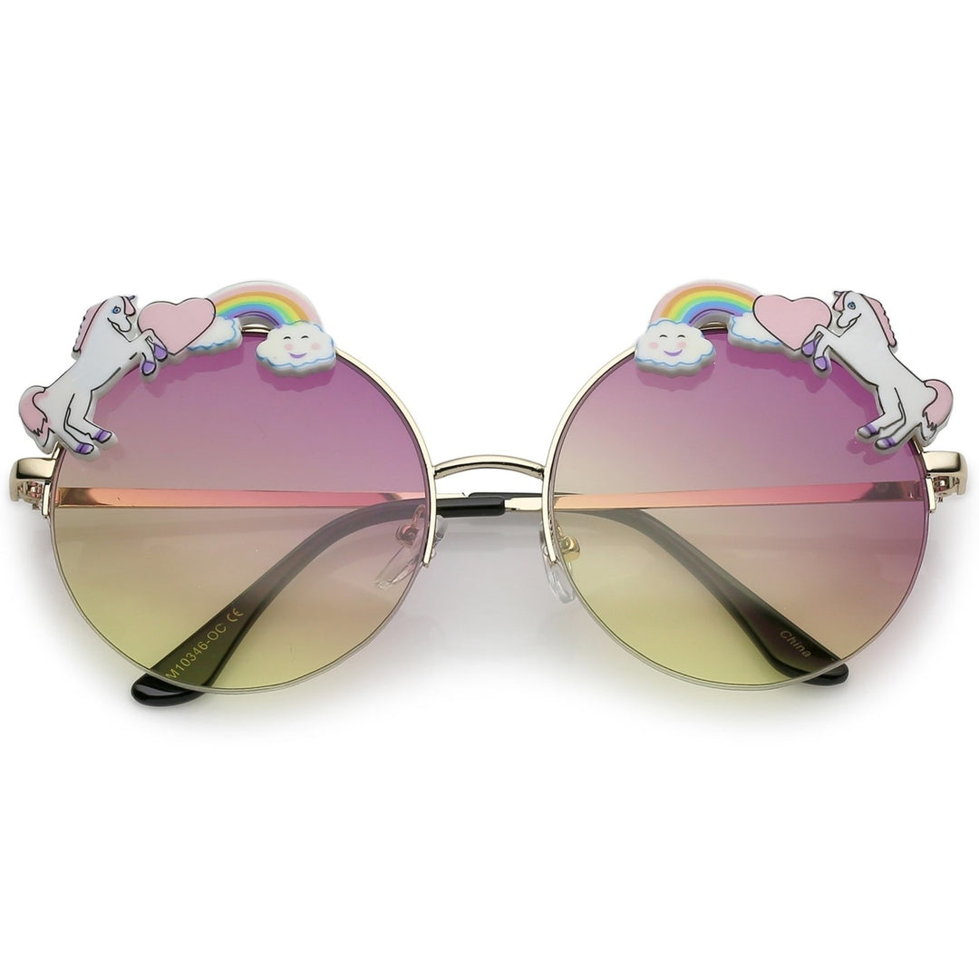 Unicorn Rainbow Semi Rimless Round Sunglasses With Gradient Colored Lens 56mm Image 1