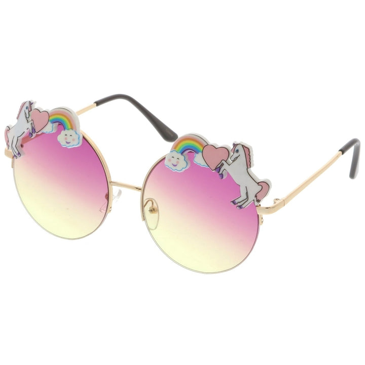 Unicorn Rainbow Semi Rimless Round Sunglasses With Gradient Colored Lens 56mm Image 3