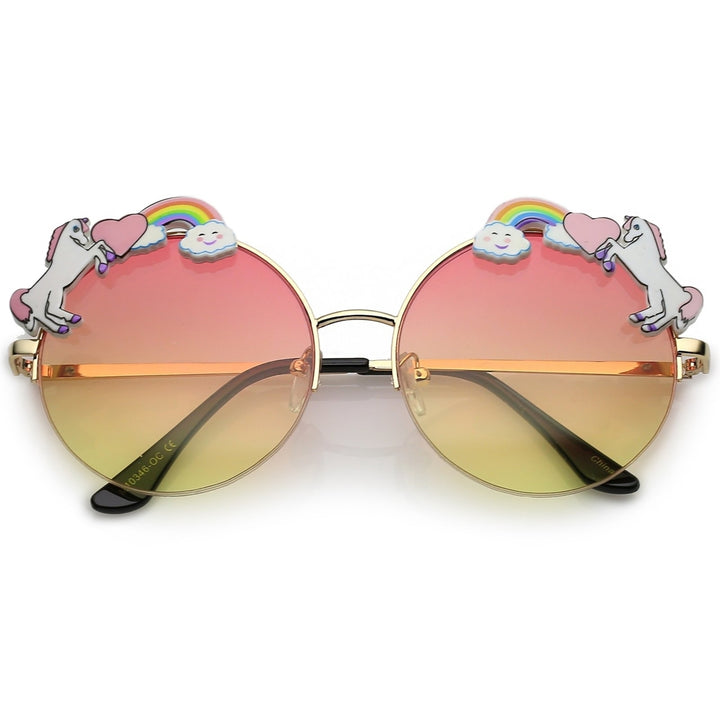 Unicorn Rainbow Semi Rimless Round Sunglasses With Gradient Colored Lens 56mm Image 6