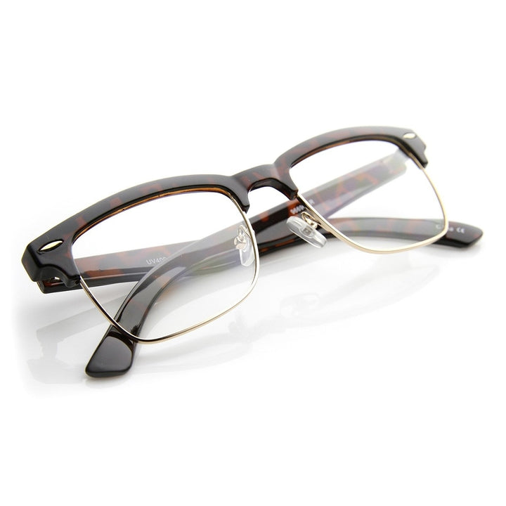 Unisex Semi-Rimless Fashion Glasses Tortoise Shell Acetate 51mm Lens Width Image 4