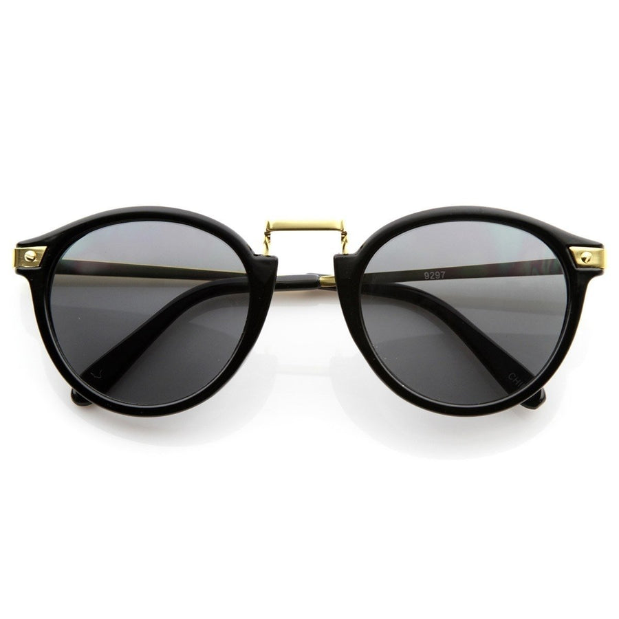 Vintage Inspired Round Horned Rim P-3 Frame Retro Sunglasses Black Acetate 60mm Image 1