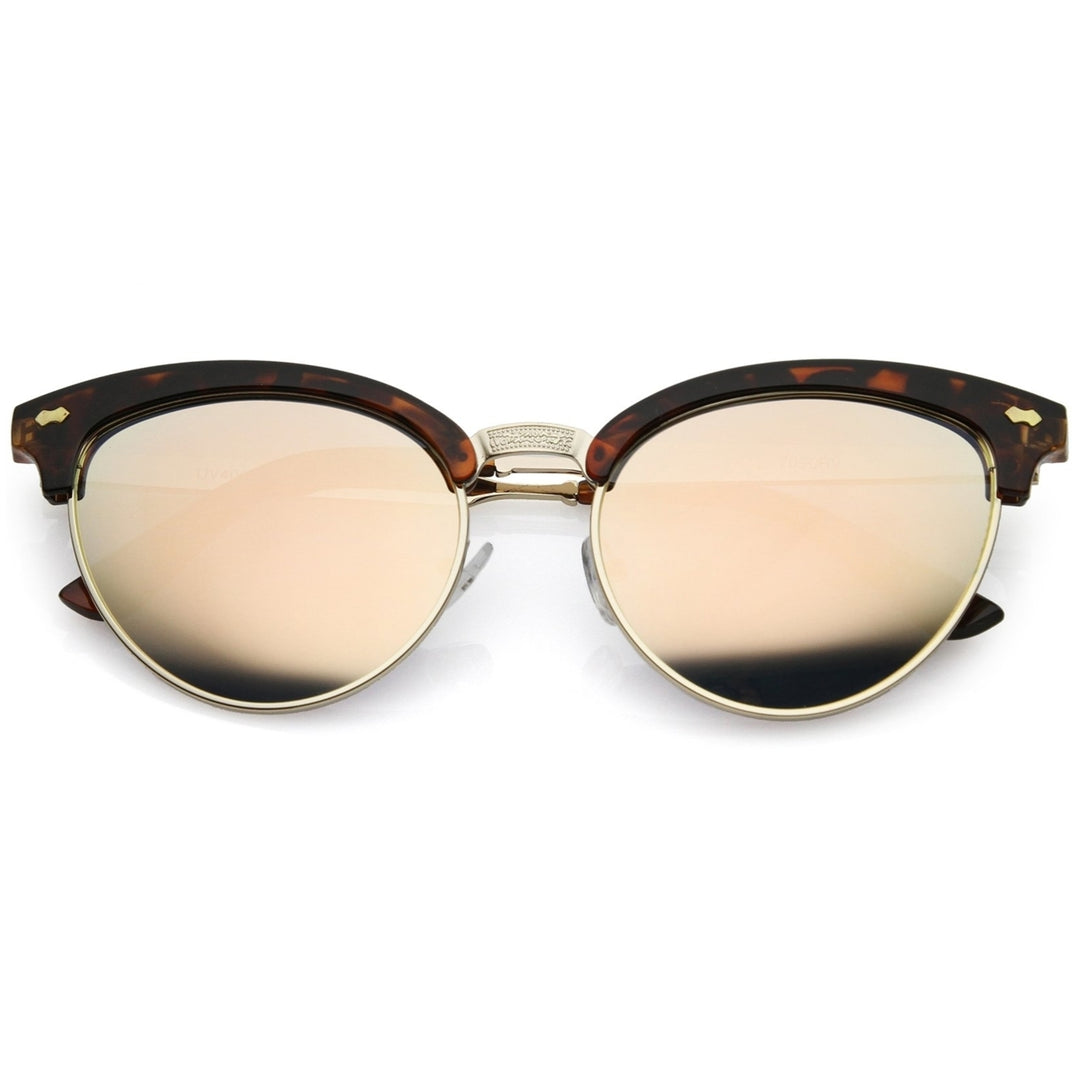 Womens Cat Eye Sunglasses Horned Rim Half Frame Oval Color Mirrored Lens 54mm Image 1