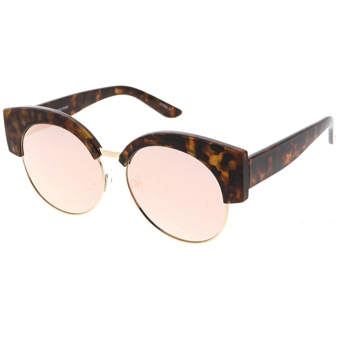 Womens Half Frame Oversize Cat Eye Sunglasses Round Mirrored Flat Lens 59mm Image 2