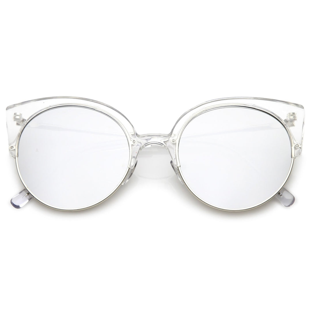 Womens Half Frame Cat Eye Sunglasses Ultra Slim Arms Mirrored Round Flat Lens 53mm Image 6