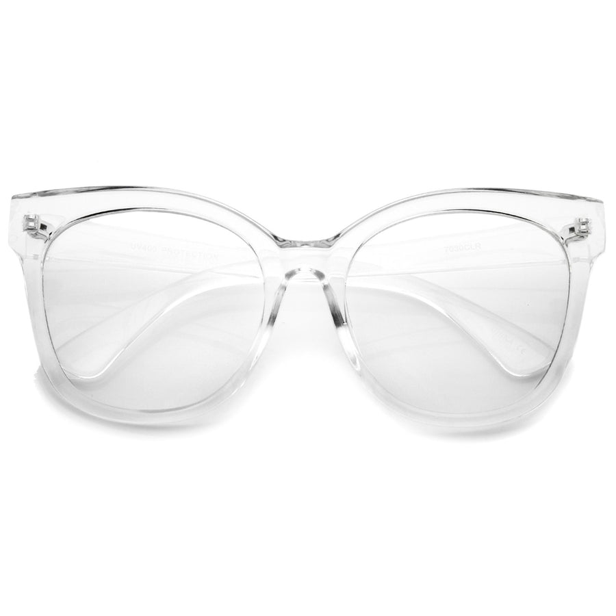 Womens Horn Rimmed Clear Flat Lens Oversize Cat Eye Glasses 57mm Image 1