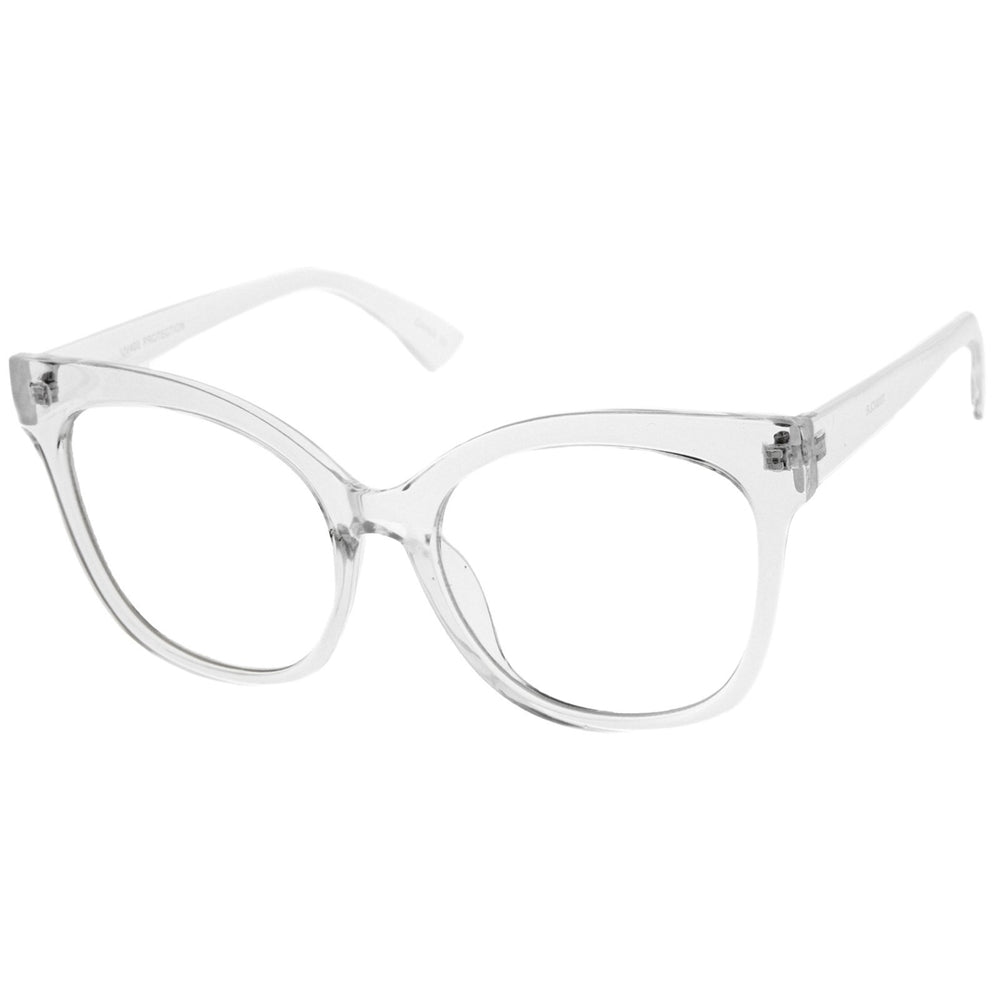 Womens Horn Rimmed Clear Flat Lens Oversize Cat Eye Glasses 57mm Image 2