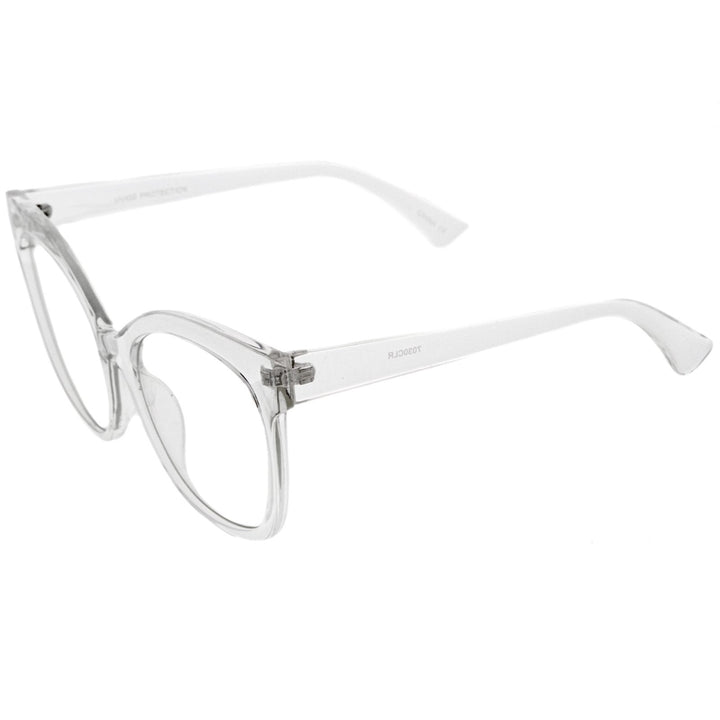 Womens Horn Rimmed Clear Flat Lens Oversize Cat Eye Glasses 57mm Image 3
