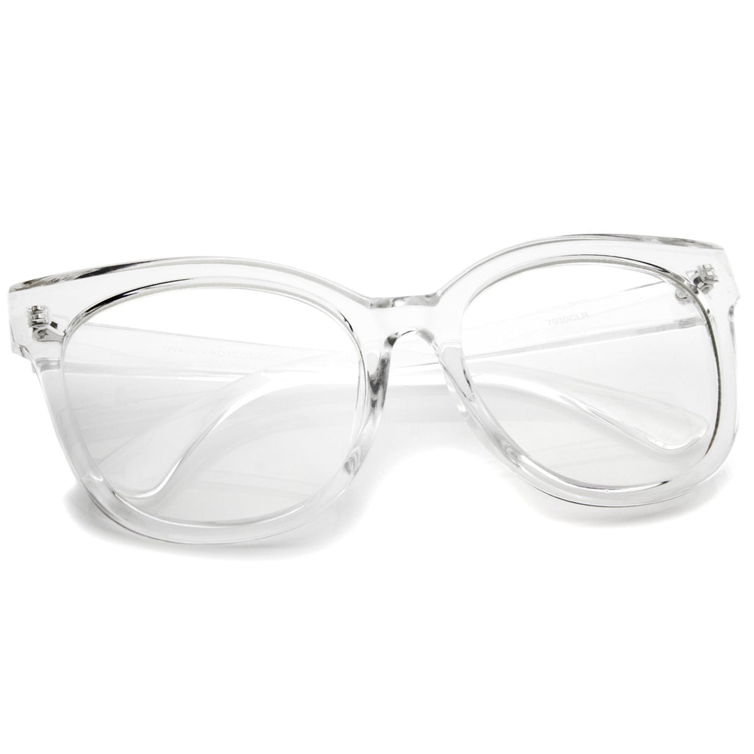 Womens Horn Rimmed Clear Flat Lens Oversize Cat Eye Glasses 57mm Image 4