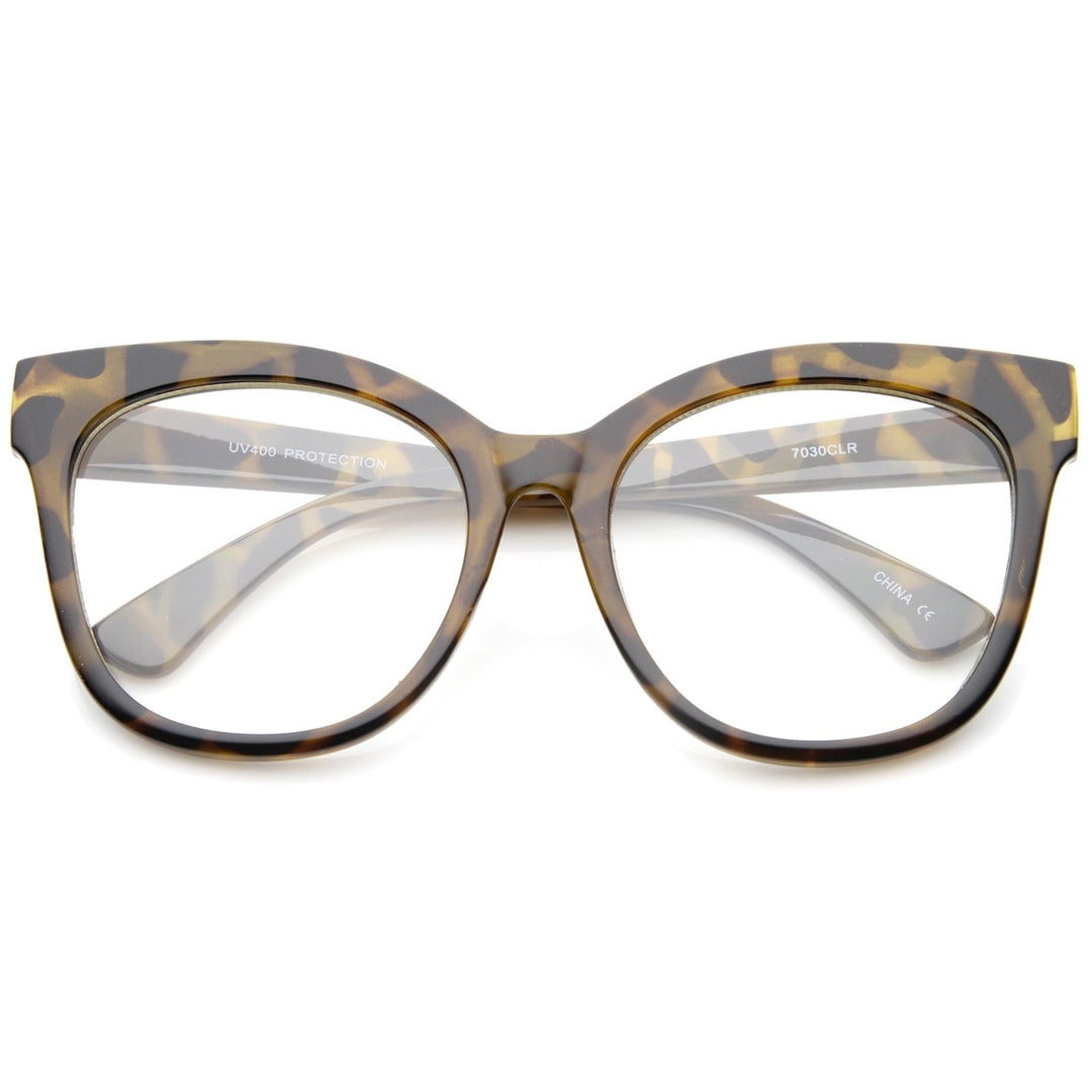 Womens Horn Rimmed Clear Flat Lens Oversize Cat Eye Glasses 57mm Image 6