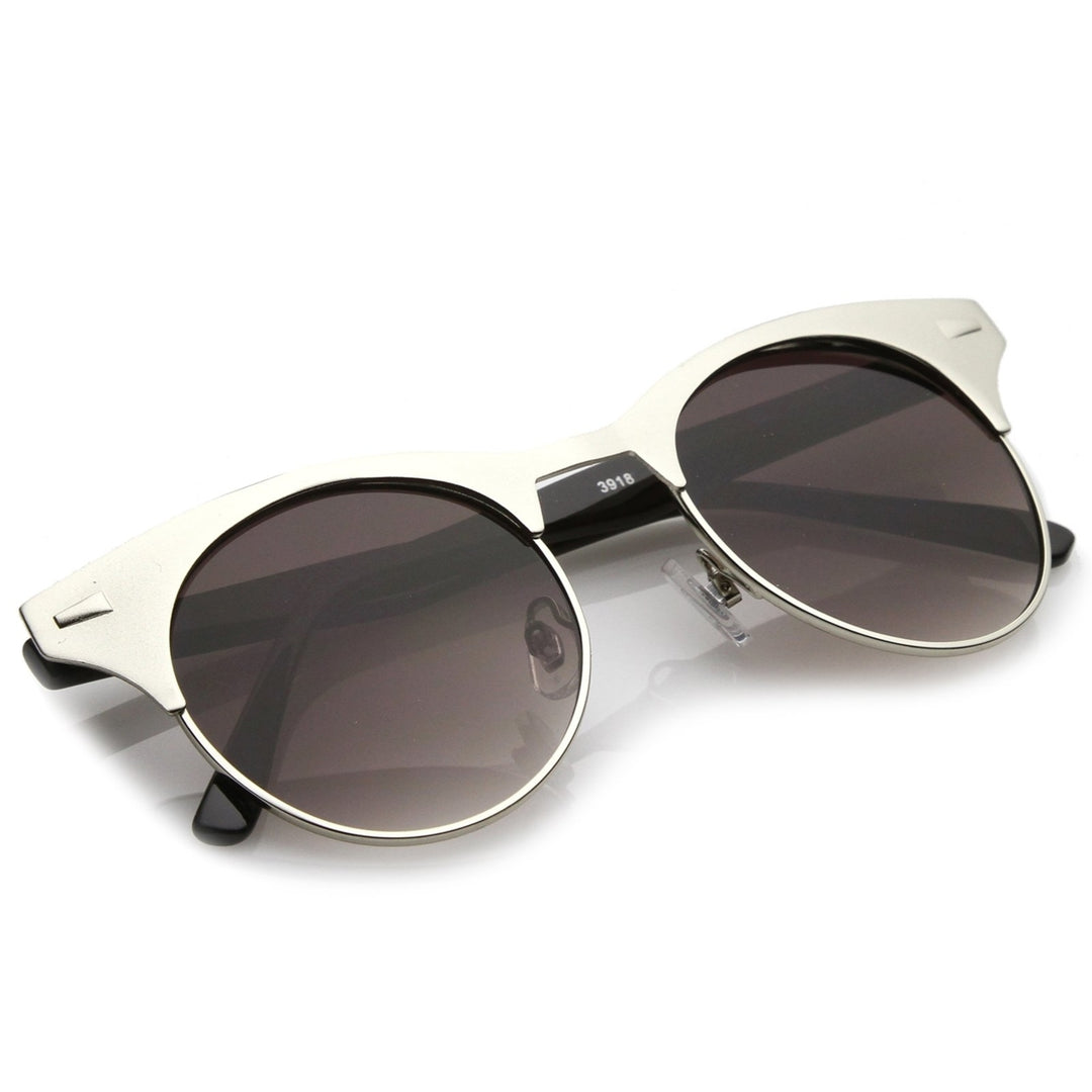 Womens Matte Finish Horn Rimmed Round Flat Lens Cat Eye Sunglasses 49mm Image 4