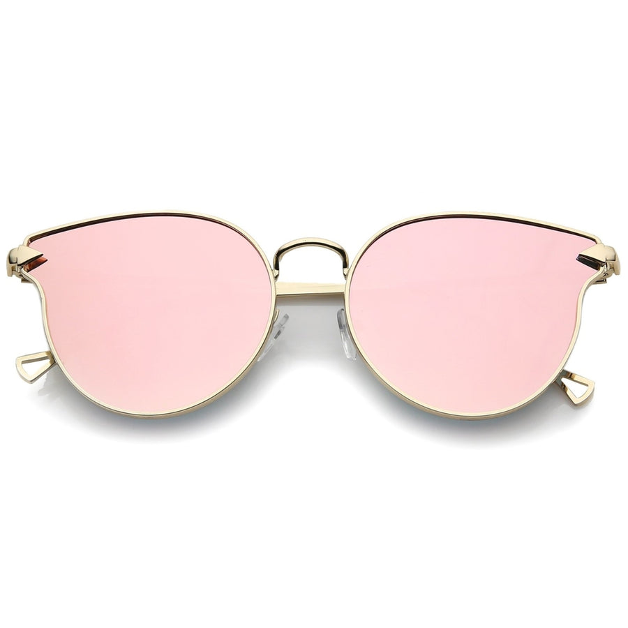 Womens Metal Frame Arrow Temples Colored Mirror Flat Lens Cat Eye Sunglasses 58mm Image 1