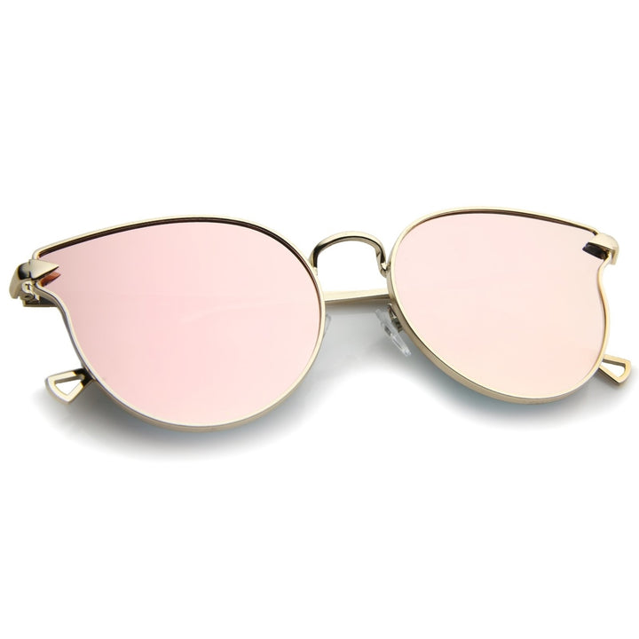 Womens Metal Frame Arrow Temples Colored Mirror Flat Lens Cat Eye Sunglasses 58mm Image 4
