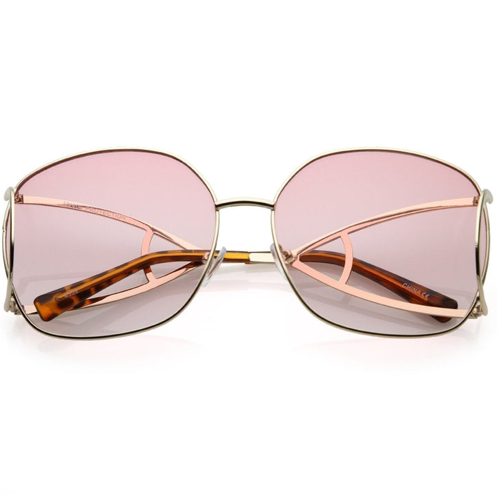 Womens Open Metal Arms Oversize Sunglasses Square Colored Lens 65mm Image 4