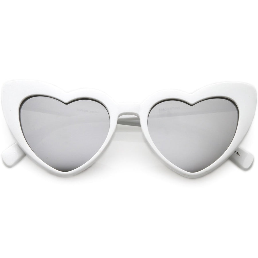 Womens Oversize Chunky Heart Sunglasses Colored Mirror Lens 51mm UV Protection Image 1