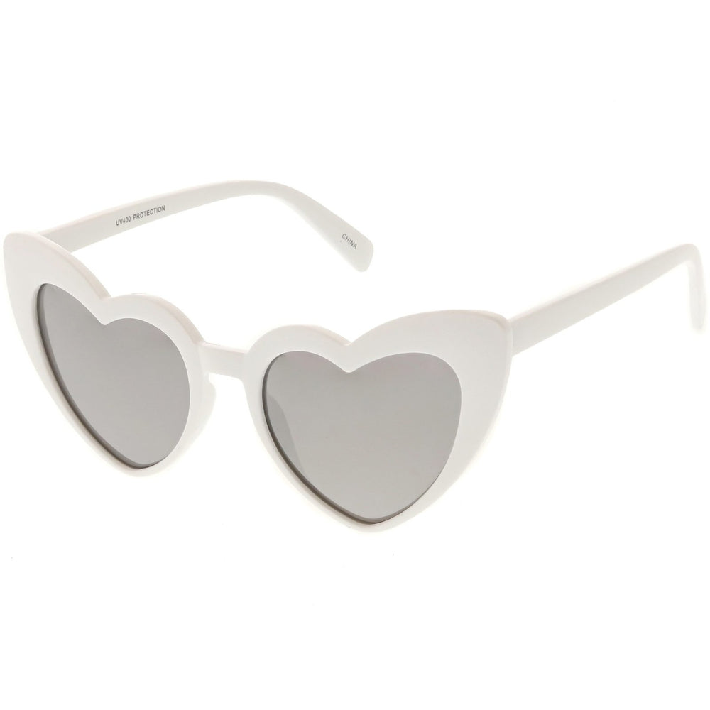 Womens Oversize Chunky Heart Sunglasses Colored Mirror Lens 51mm UV Protection Image 2