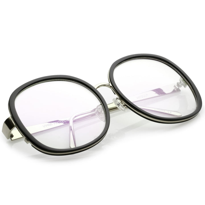 Oversize Round Eyeglasses Womens 61mm Clear Lens Metal Arms Adjustable Nose Bridge Image 4